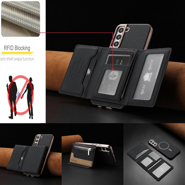 For Samsung Galaxy S24 5G Zipper Horizontal Magnetic Card Bag RFID MagSafe Phone Case