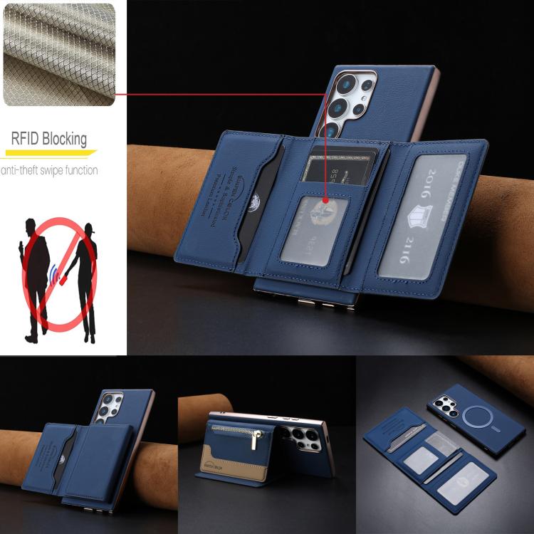 For Samsung Galaxy S23 Ultra 5G Zipper Horizontal Magnetic Card Bag RFID MagSafe Phone Case