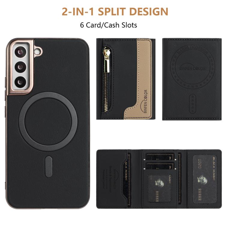 For Samsung Galaxy S23+ 5G Zipper Horizontal Magnetic Card Bag RFID MagSafe Phone Case