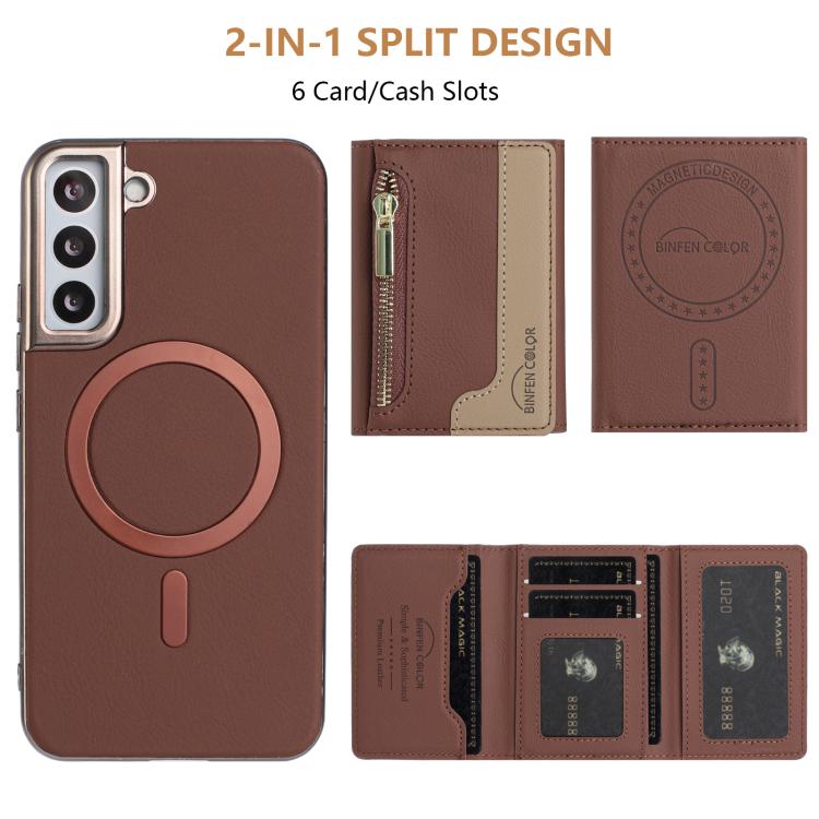 For Samsung Galaxy S23 5G Zipper Horizontal Magnetic Card Bag RFID MagSafe Phone Case