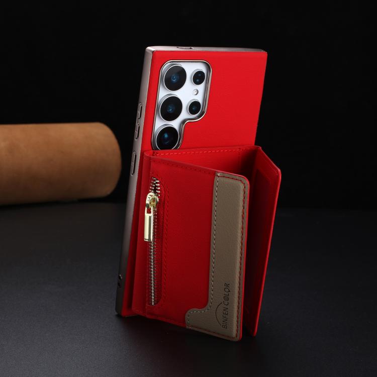 For Samsung Galaxy S22 Ultra 5G Zipper Horizontal Magnetic Card Bag RFID MagSafe Phone Case