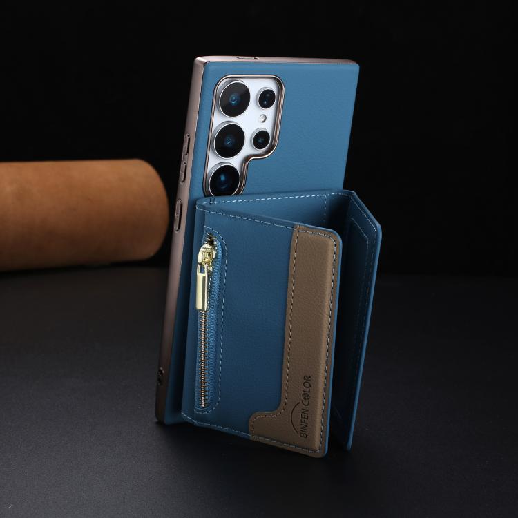 For Samsung Galaxy S22 Ultra 5G Zipper Horizontal Magnetic Card Bag RFID MagSafe Phone Case