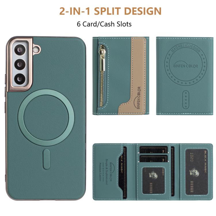 For Samsung Galaxy S22+ 5G Zipper Horizontal Magnetic Card Bag RFID MagSafe Phone Case