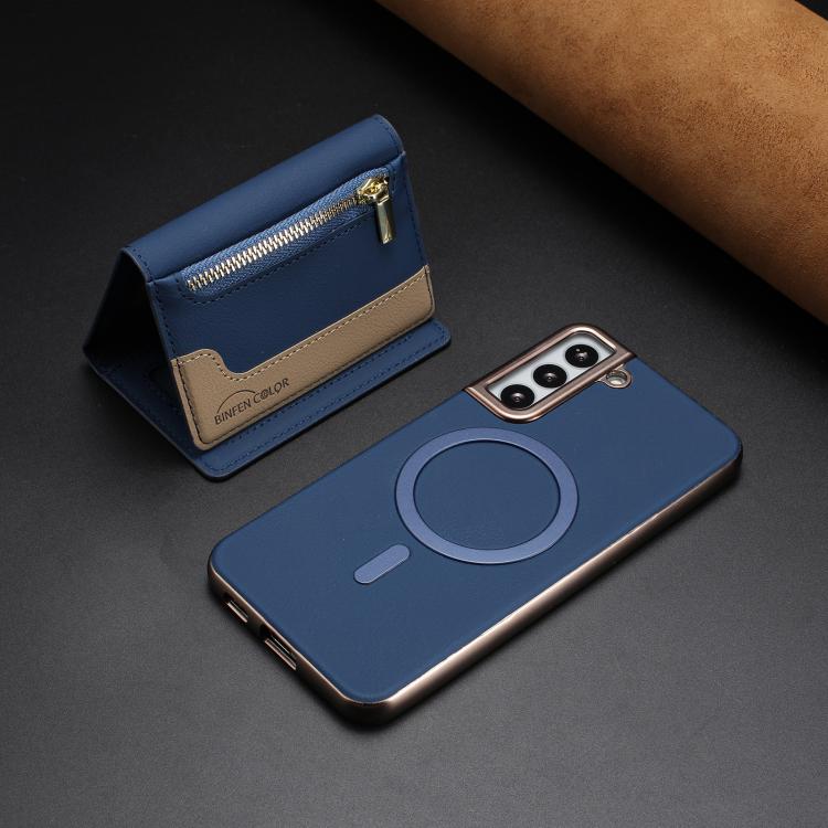 For Samsung Galaxy S22+ 5G Zipper Horizontal Magnetic Card Bag RFID MagSafe Phone Case