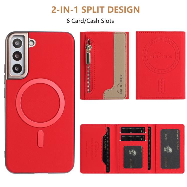 For Samsung Galaxy S21 5G Zipper Horizontal Magnetic Card Bag RFID MagSafe Phone Case