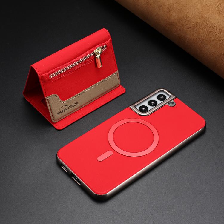 For Samsung Galaxy S21 5G Zipper Horizontal Magnetic Card Bag RFID MagSafe Phone Case