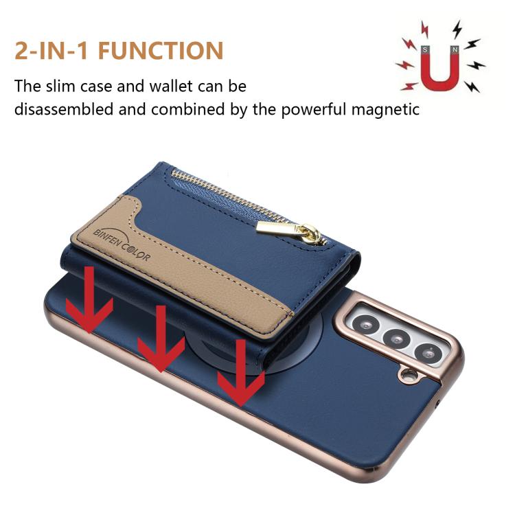 For Samsung Galaxy S21 5G Zipper Horizontal Magnetic Card Bag RFID MagSafe Phone Case