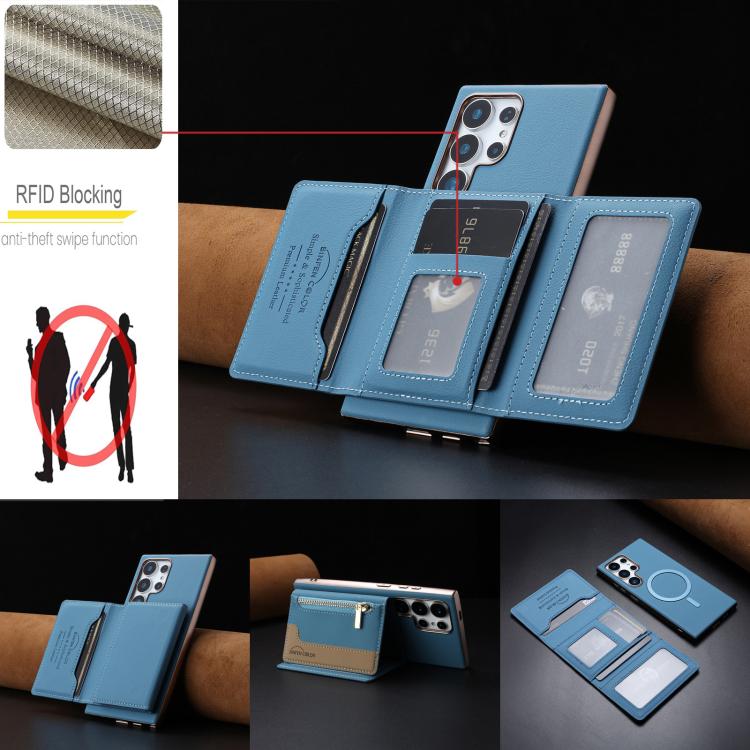 For Samsung Galaxy S21 Ultra 5G Zipper Horizontal Magnetic Card Bag RFID MagSafe Phone Case