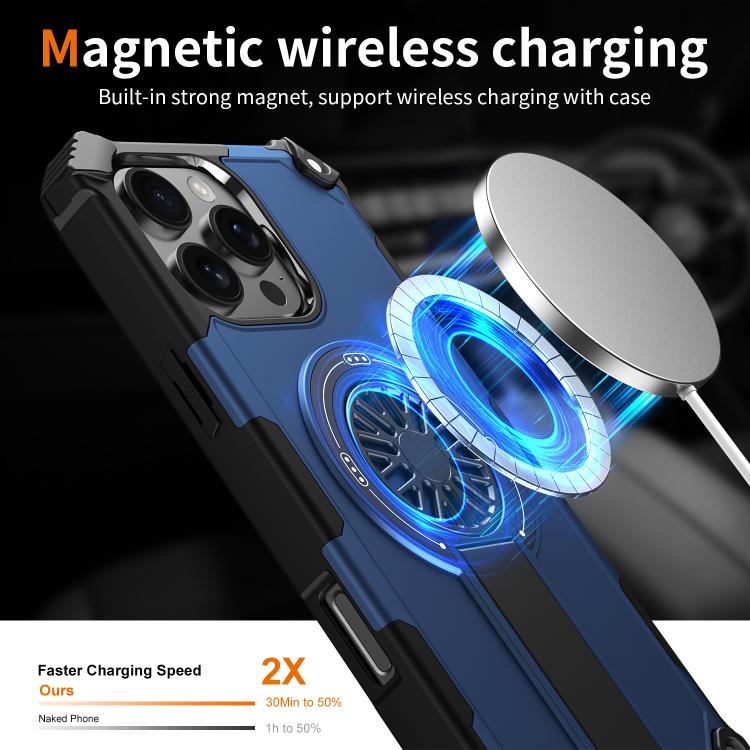 For iPhone 16 Pro Max Shockproof Kickstand Metallic Shaft MagSafe Phone Case