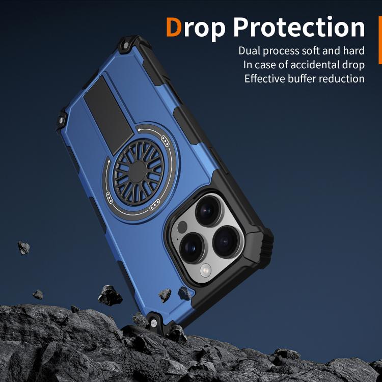 For iPhone 16 Pro Max Shockproof Kickstand Metallic Shaft MagSafe Phone Case