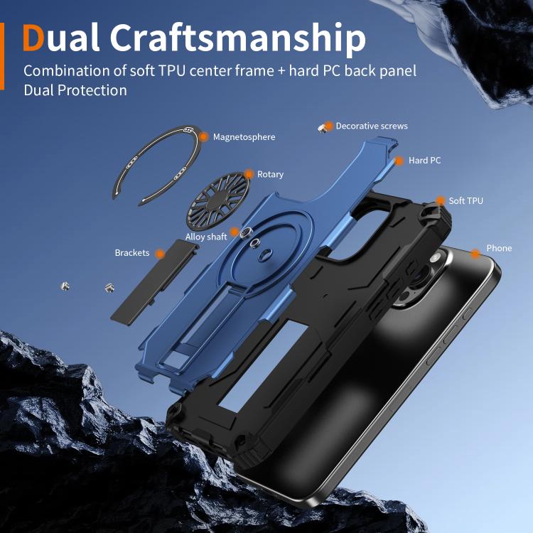 For iPhone 16 Pro Max Shockproof Kickstand Metallic Shaft MagSafe Phone Case