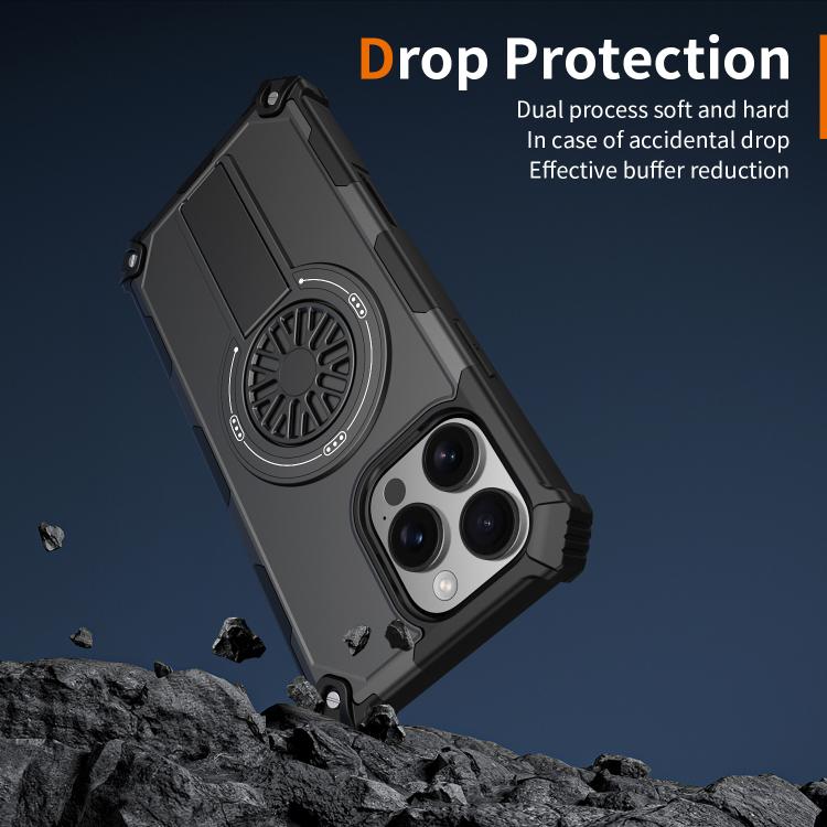For iPhone 16 Pro Max Shockproof Kickstand Metallic Shaft MagSafe Phone Case
