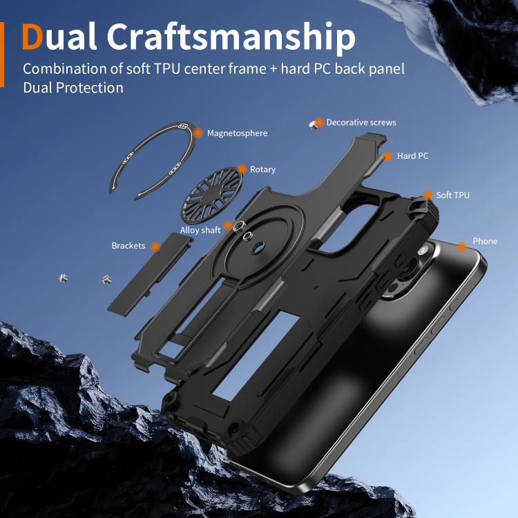For iPhone 16 Pro Max Shockproof Kickstand Metallic Shaft MagSafe Phone Case