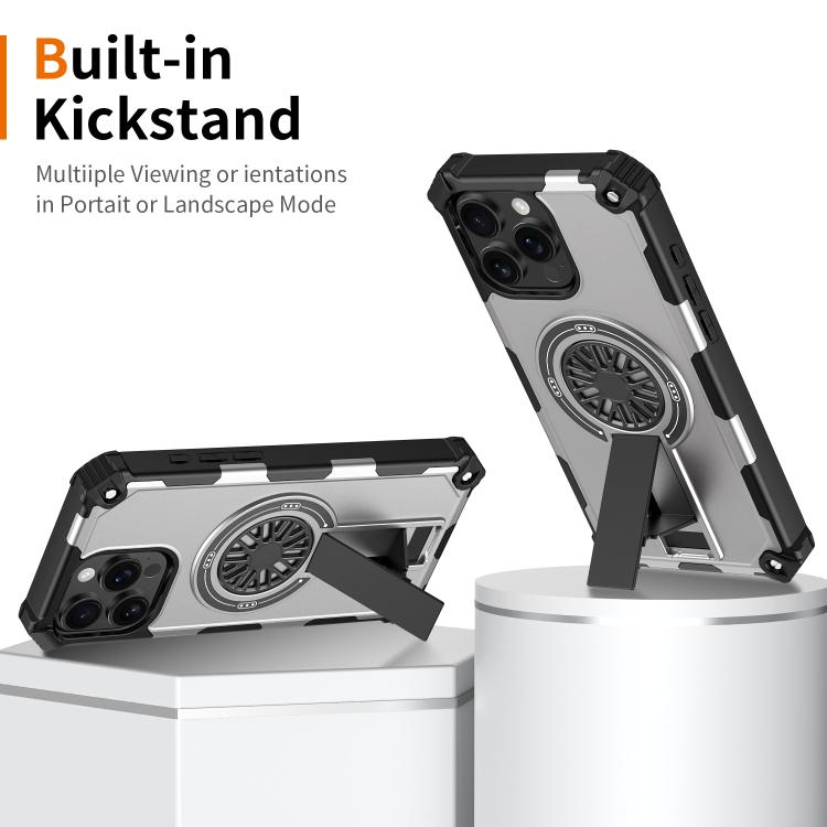 For iPhone 16 Pro Max Shockproof Kickstand Metallic Shaft MagSafe Phone Case