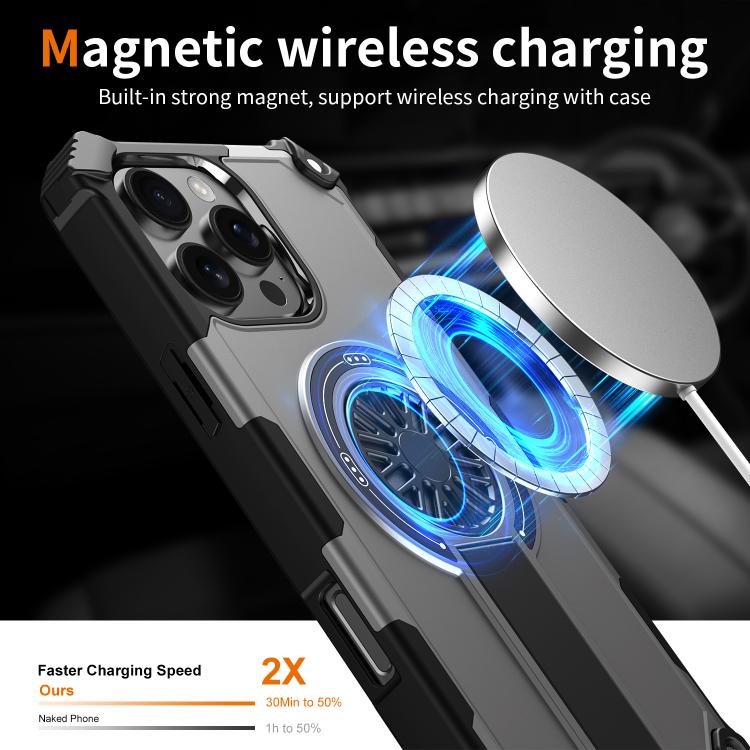 For iPhone 16 Pro Max Shockproof Kickstand Metallic Shaft MagSafe Phone Case