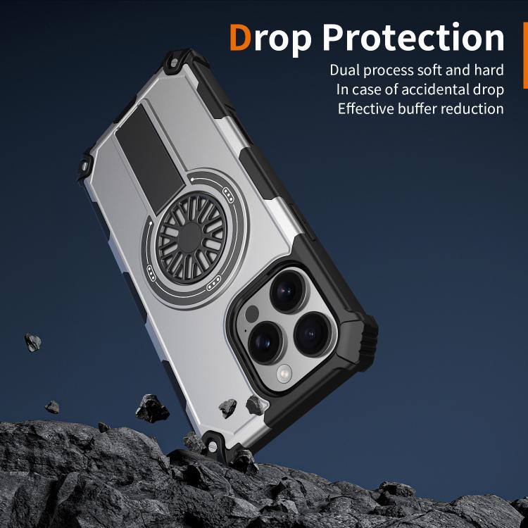 For iPhone 16 Pro Max Shockproof Kickstand Metallic Shaft MagSafe Phone Case