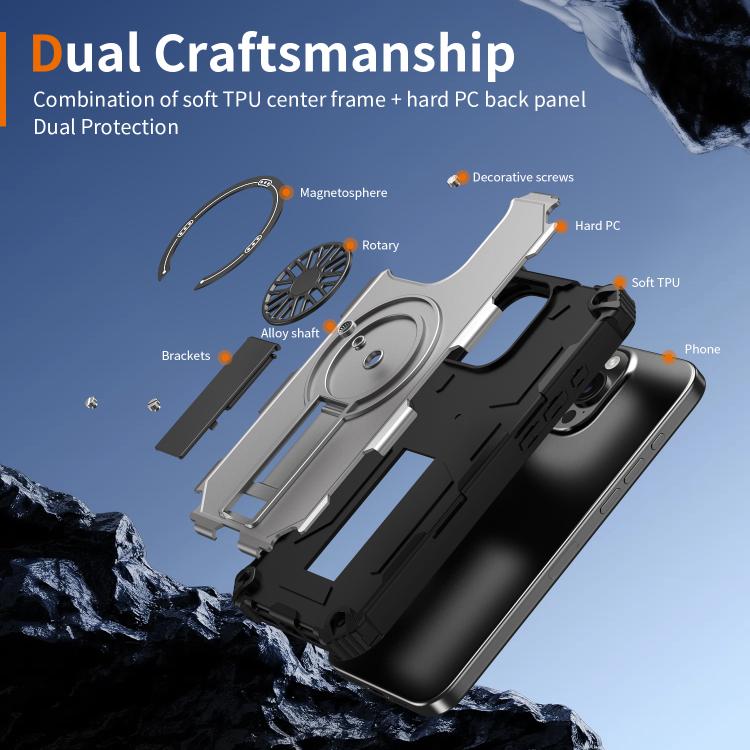 For iPhone 16 Pro Max Shockproof Kickstand Metallic Shaft MagSafe Phone Case