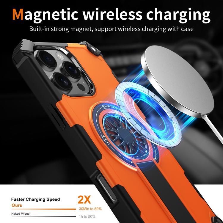 For iPhone 16 Pro Max Shockproof Kickstand Metallic Shaft MagSafe Phone Case