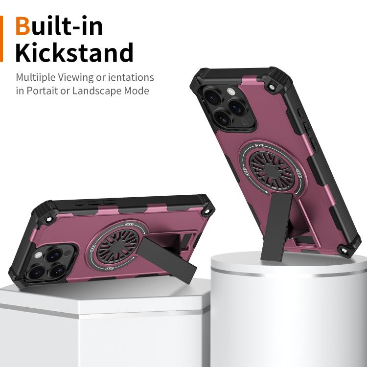 For iPhone 16 Pro Max Shockproof Kickstand Metallic Shaft MagSafe Phone Case