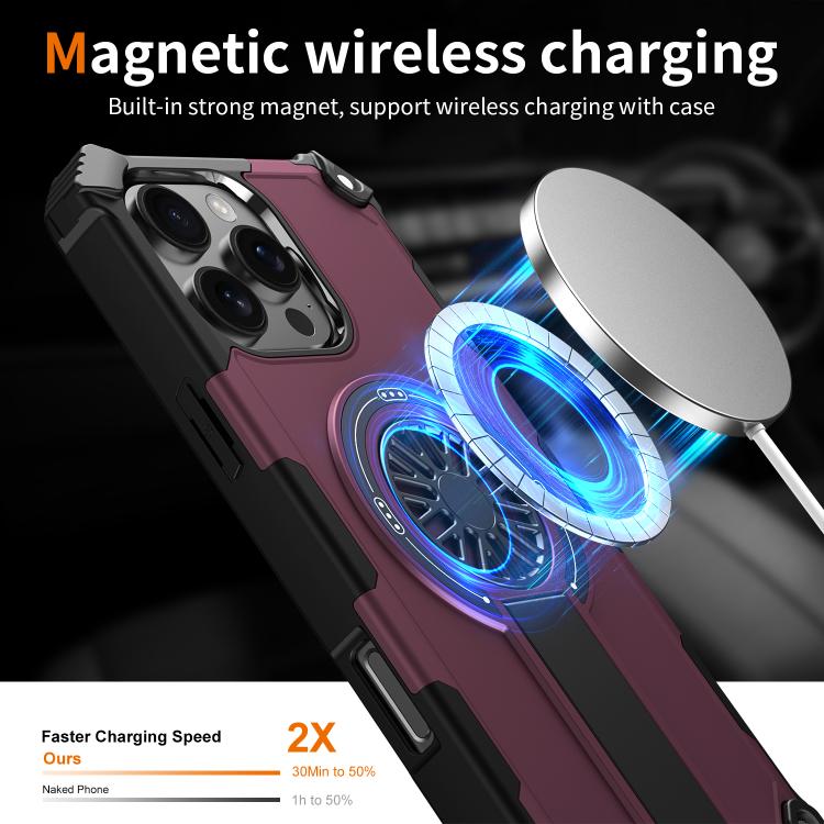 For iPhone 16 Pro Max Shockproof Kickstand Metallic Shaft MagSafe Phone Case