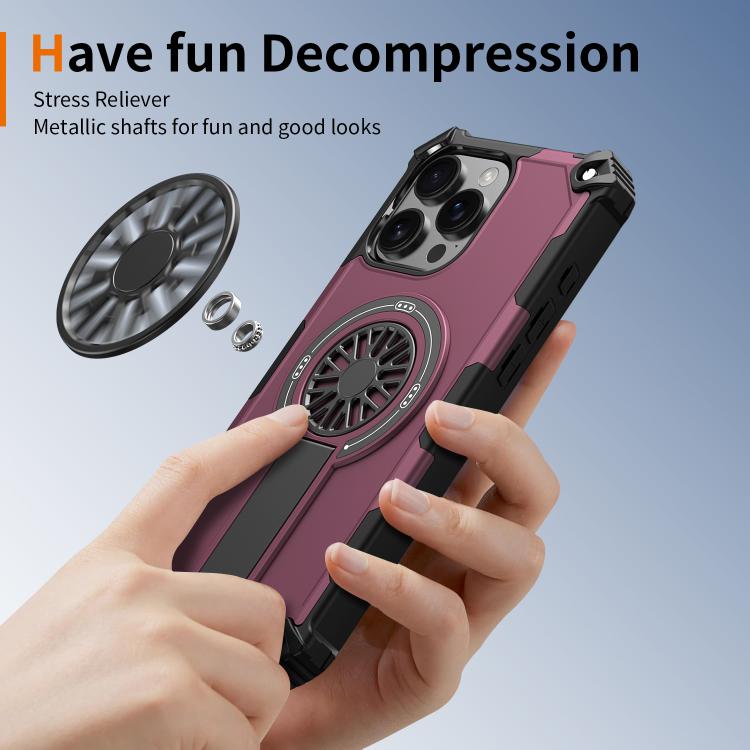 For iPhone 16 Pro Max Shockproof Kickstand Metallic Shaft MagSafe Phone Case
