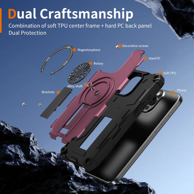 For iPhone 16 Pro Max Shockproof Kickstand Metallic Shaft MagSafe Phone Case