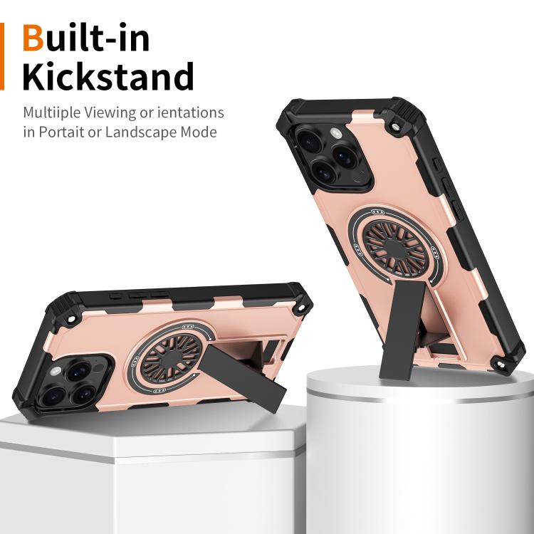For iPhone 16 Pro Max Shockproof Kickstand Metallic Shaft MagSafe Phone Case