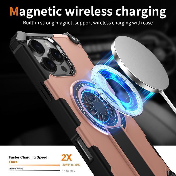 For iPhone 16 Pro Max Shockproof Kickstand Metallic Shaft MagSafe Phone Case