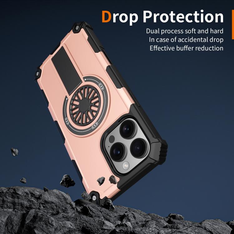 For iPhone 16 Pro Max Shockproof Kickstand Metallic Shaft MagSafe Phone Case