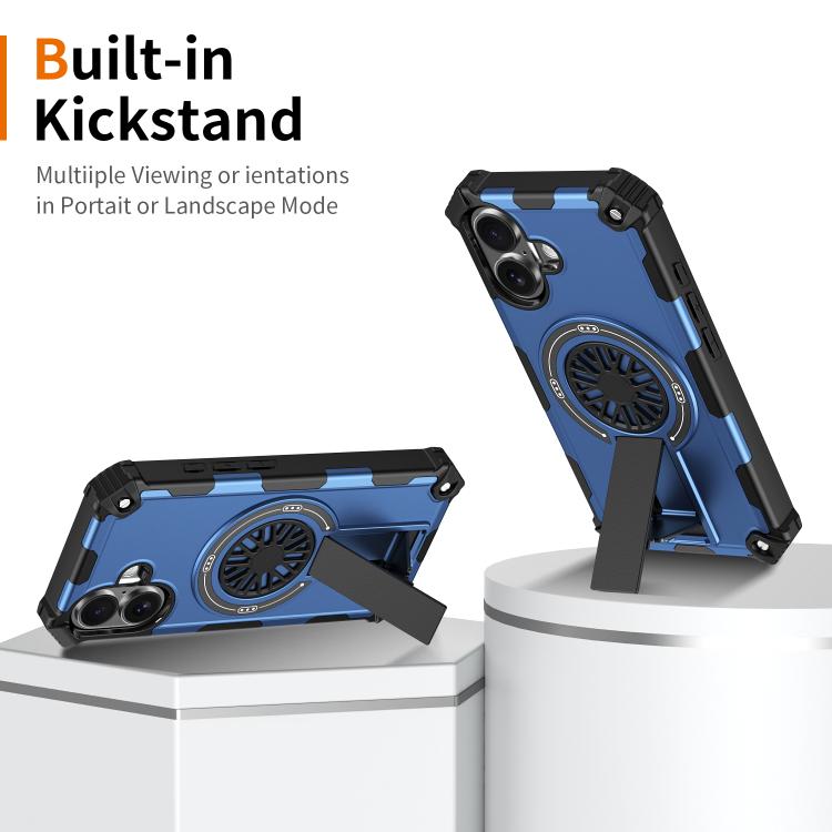 For iPhone 16 Plus Shockproof Kickstand Metallic Shaft MagSafe Phone Case