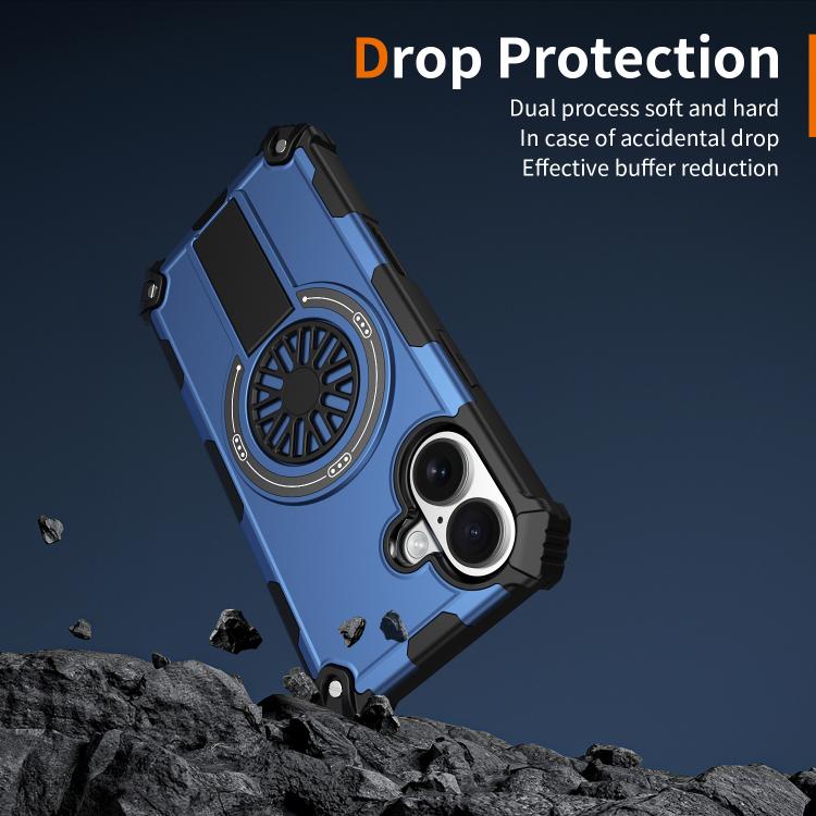 For iPhone 16 Plus Shockproof Kickstand Metallic Shaft MagSafe Phone Case