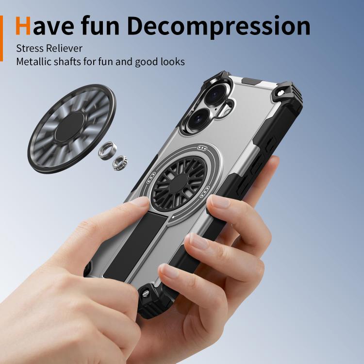 For iPhone 16 Plus Shockproof Kickstand Metallic Shaft MagSafe Phone Case