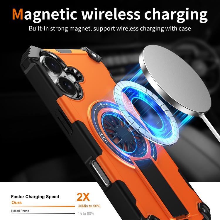 For iPhone 16 Plus Shockproof Kickstand Metallic Shaft MagSafe Phone Case
