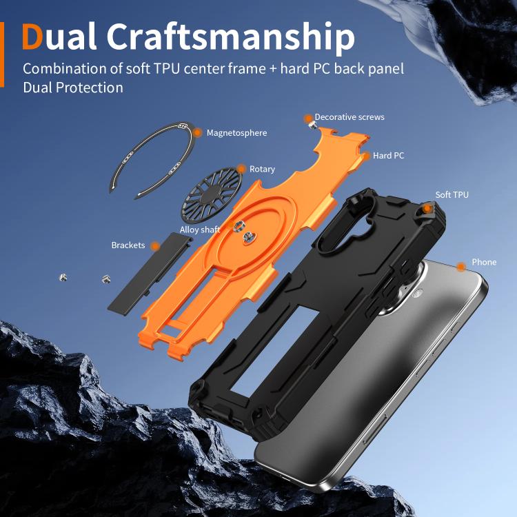 For iPhone 16 Plus Shockproof Kickstand Metallic Shaft MagSafe Phone Case