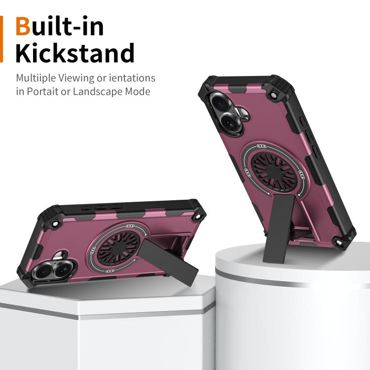 For iPhone 16 Plus Shockproof Kickstand Metallic Shaft MagSafe Phone Case