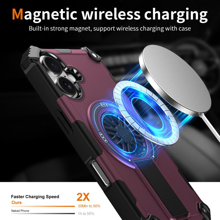 For iPhone 16 Plus Shockproof Kickstand Metallic Shaft MagSafe Phone Case