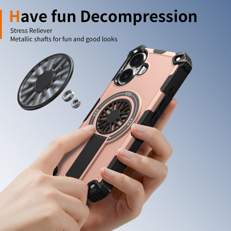 For iPhone 16 Plus Shockproof Kickstand Metallic Shaft MagSafe Phone Case