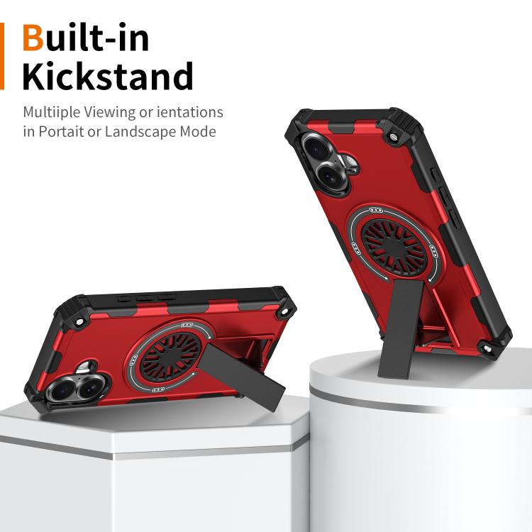 For iPhone 16 Shockproof Kickstand Metallic Shaft MagSafe Phone Case