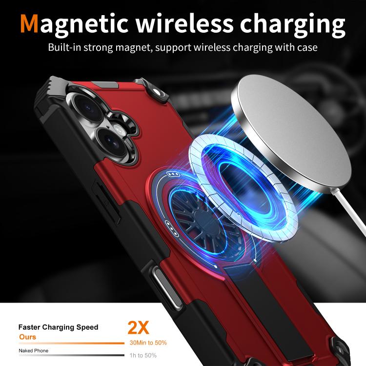 For iPhone 16 Shockproof Kickstand Metallic Shaft MagSafe Phone Case