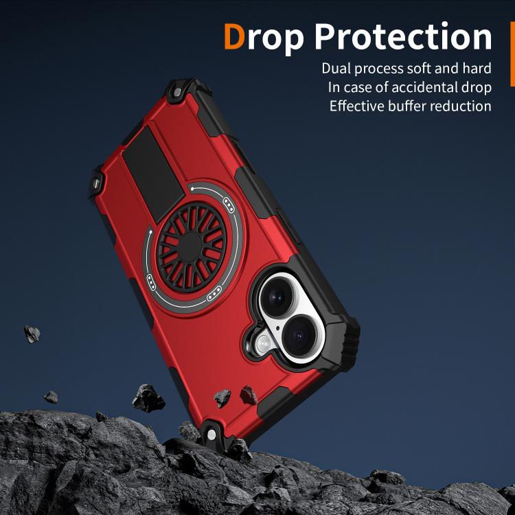 For iPhone 16 Shockproof Kickstand Metallic Shaft MagSafe Phone Case