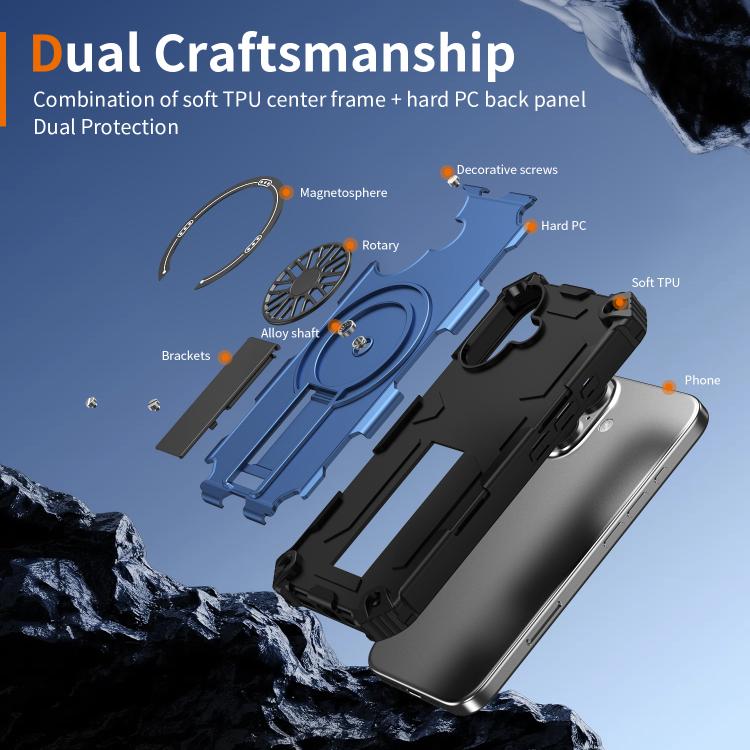 For iPhone 16 Shockproof Kickstand Metallic Shaft MagSafe Phone Case