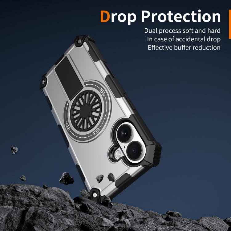 For iPhone 16 Shockproof Kickstand Metallic Shaft MagSafe Phone Case