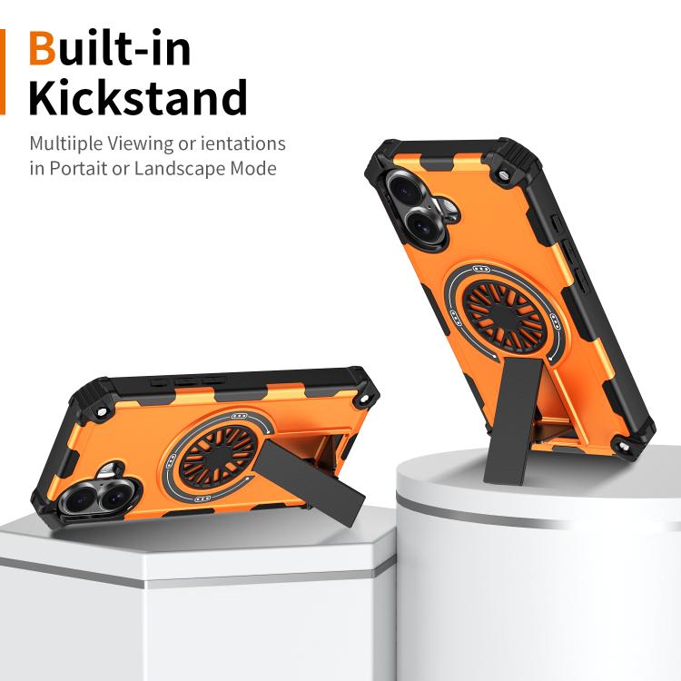 For iPhone 16 Shockproof Kickstand Metallic Shaft MagSafe Phone Case