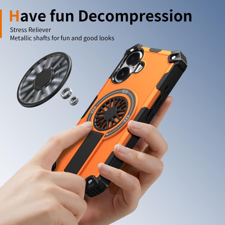 For iPhone 16 Shockproof Kickstand Metallic Shaft MagSafe Phone Case