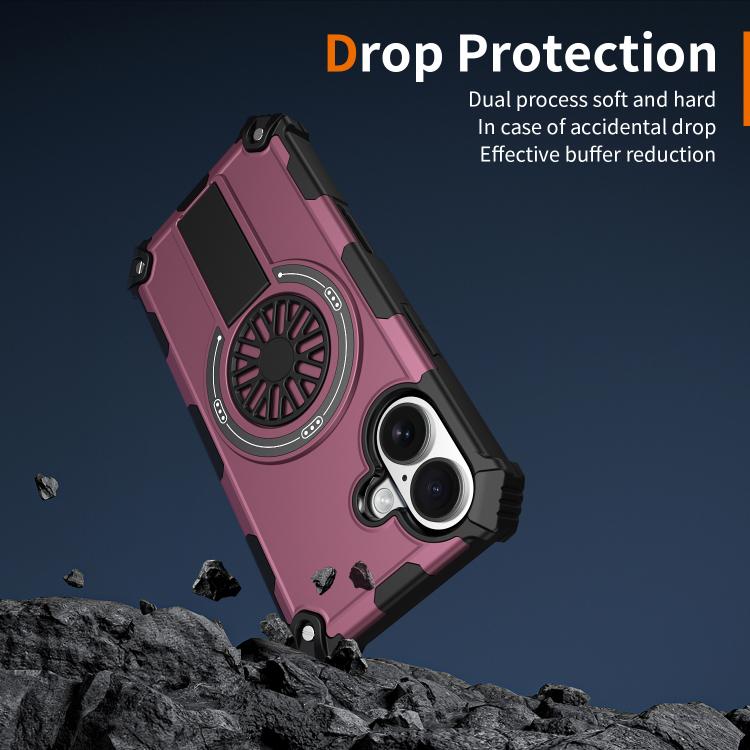 For iPhone 16 Shockproof Kickstand Metallic Shaft MagSafe Phone Case