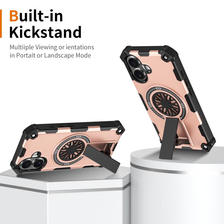 For iPhone 16 Shockproof Kickstand Metallic Shaft MagSafe Phone Case