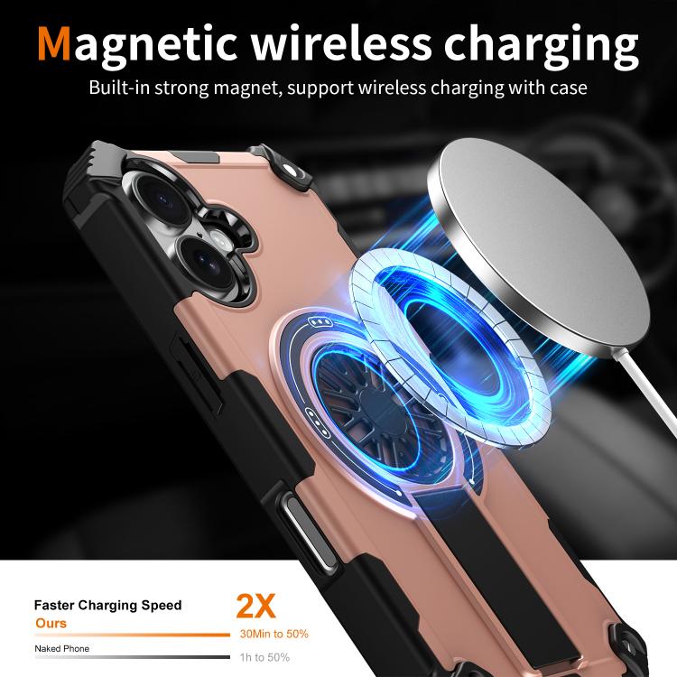 For iPhone 16 Shockproof Kickstand Metallic Shaft MagSafe Phone Case