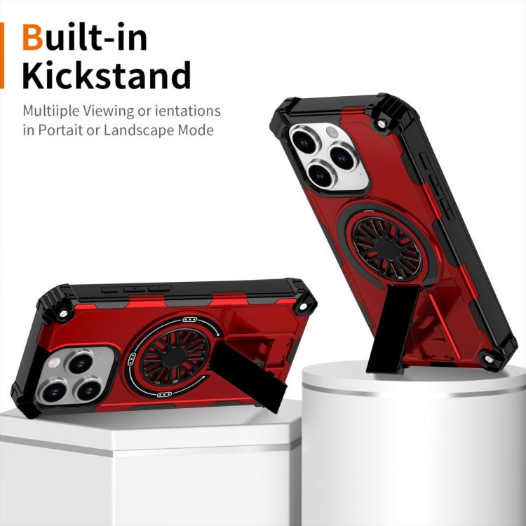 For iPhone 15 Pro Max Shockproof Kickstand Metallic Shaft MagSafe Phone Case