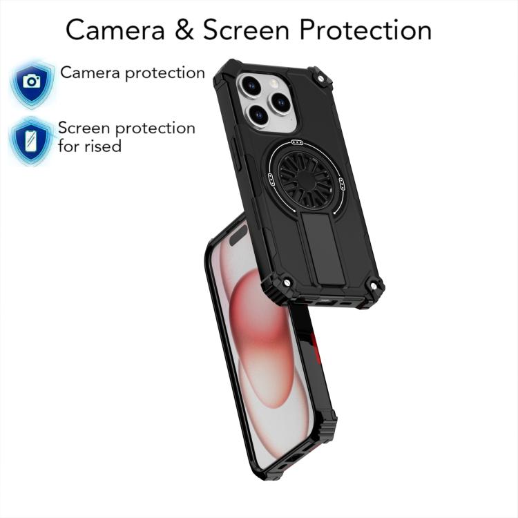 For iPhone 15 Pro Max Shockproof Kickstand Metallic Shaft MagSafe Phone Case