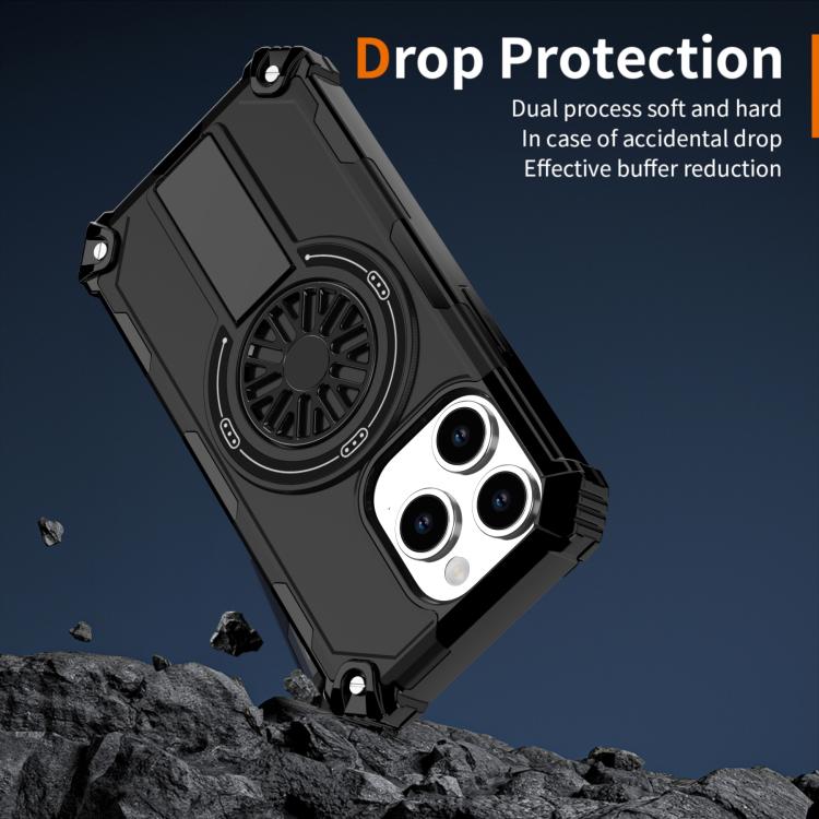 For iPhone 15 Pro Max Shockproof Kickstand Metallic Shaft MagSafe Phone Case
